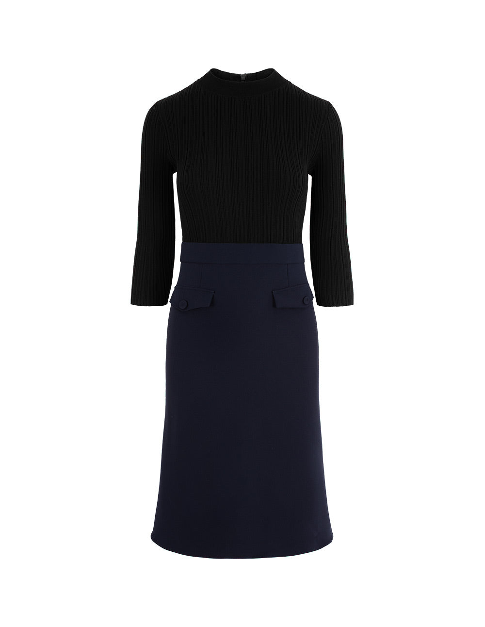 MARYLING Round-Neck Knitted Patchwork Fish-Tail Midi Dress