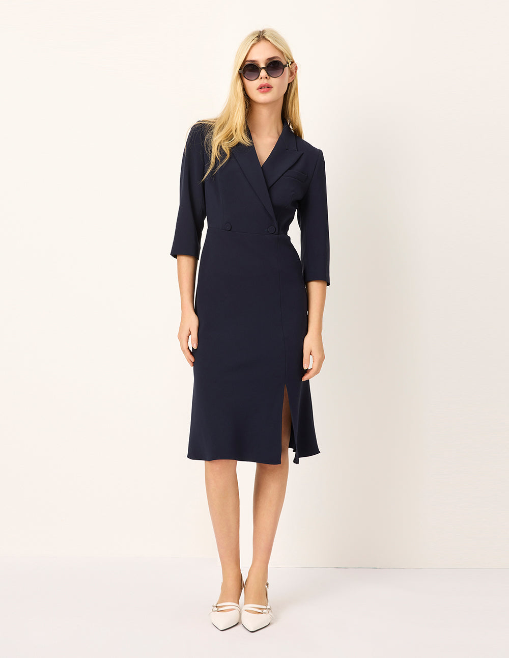 MARYLING Lapel 1/2 Sleeves Wrap Midi Fish Tail Dress
