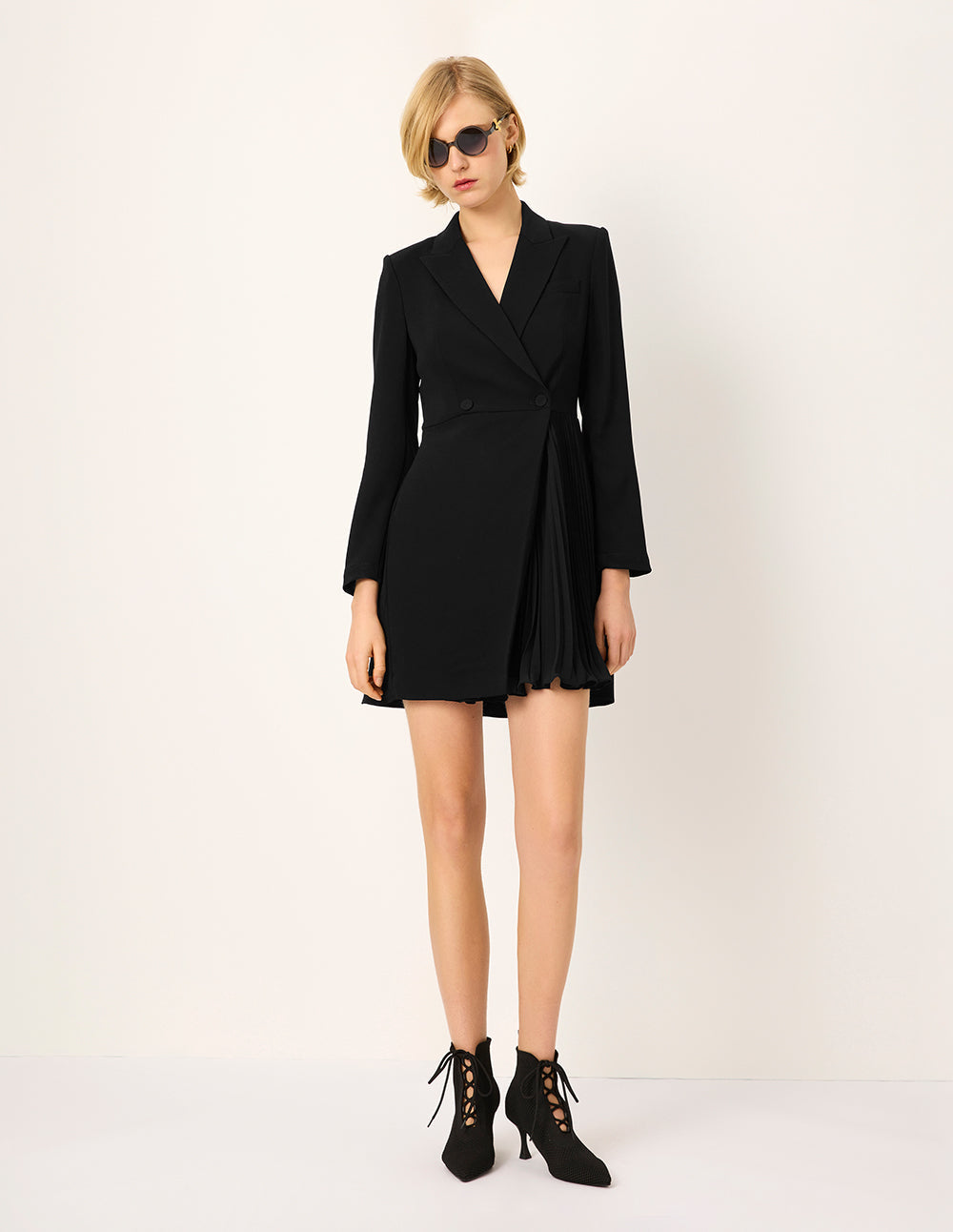 MARYLING Lapel Asymmetric-Pleated Wrap Front Blazer