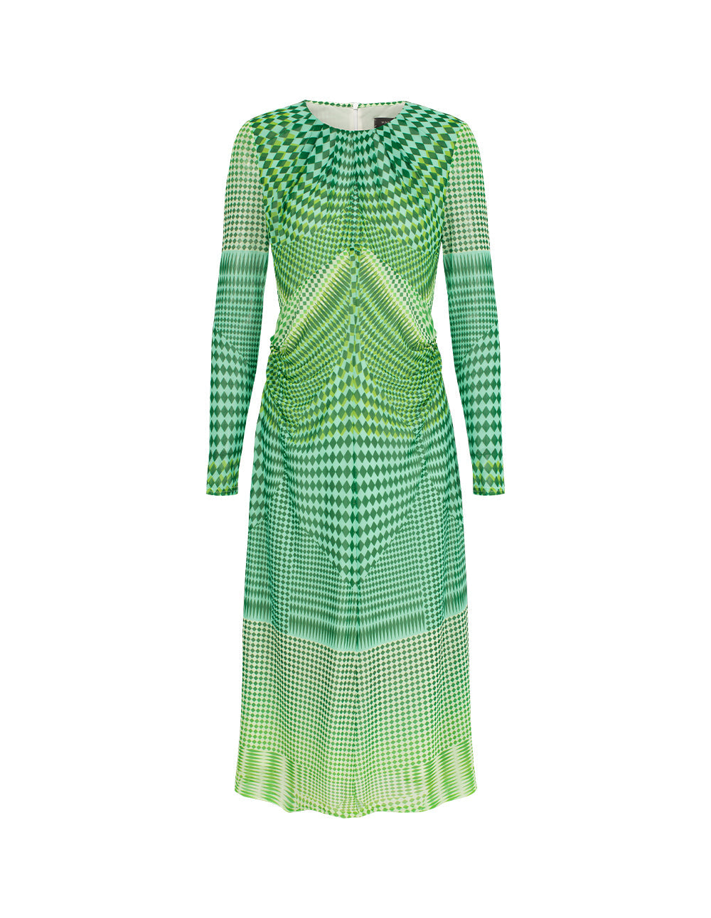 MARYLING Round-Neck Long-Sleeve Grid Print Midi Dress