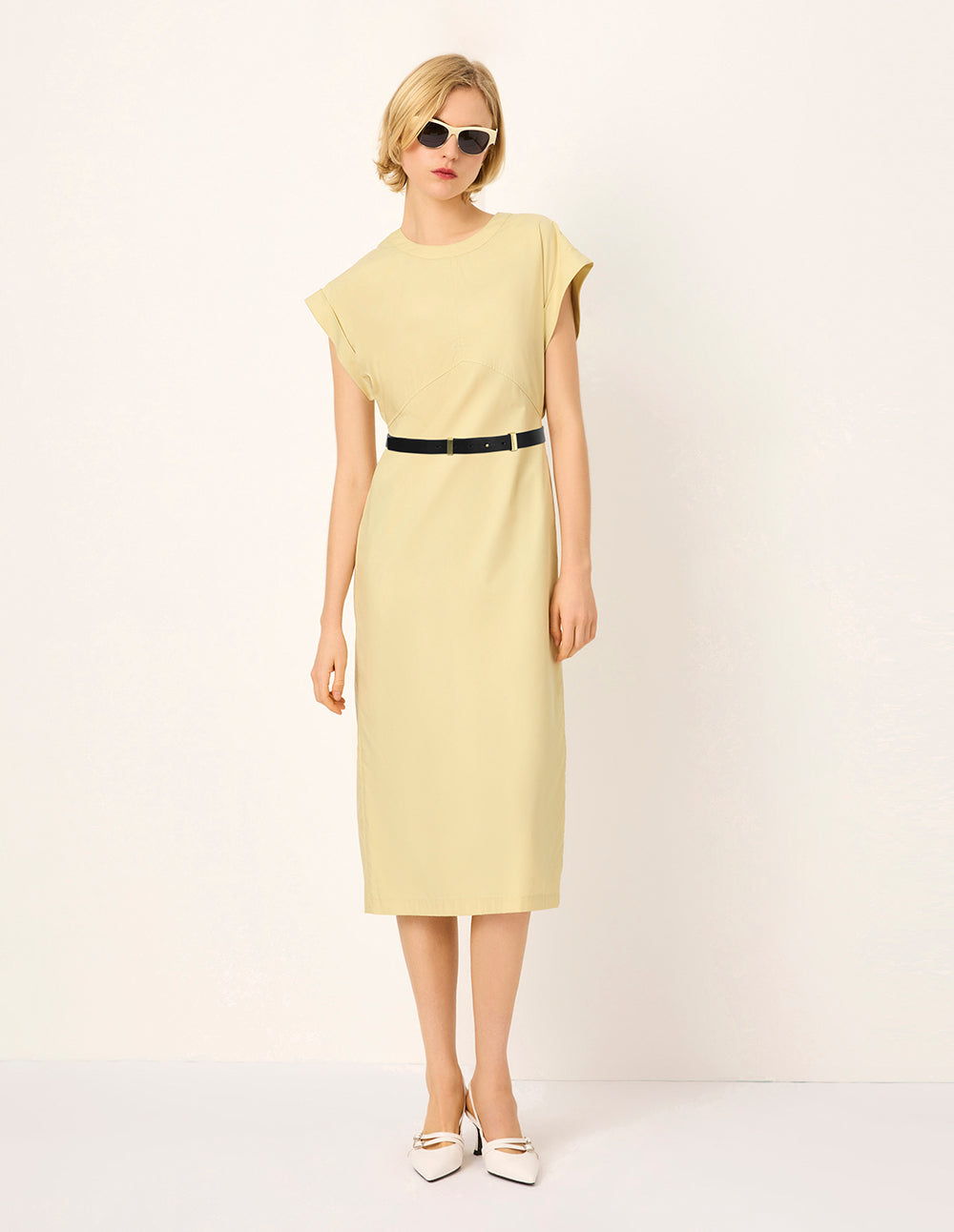 MARYLING Round-Neck Sleeveless Relaxed Fit Midi Shift Dress