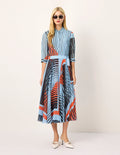 MARYLING Asymmetric Paisley Print Belted Pleated Midi Shirt Dress