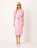 MARYLING Blush Pink V-Neck Belted Midi Dress