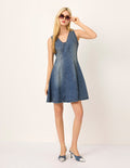 MARYLING V-Neck Sleeveless A-Line Denim Midi Dress