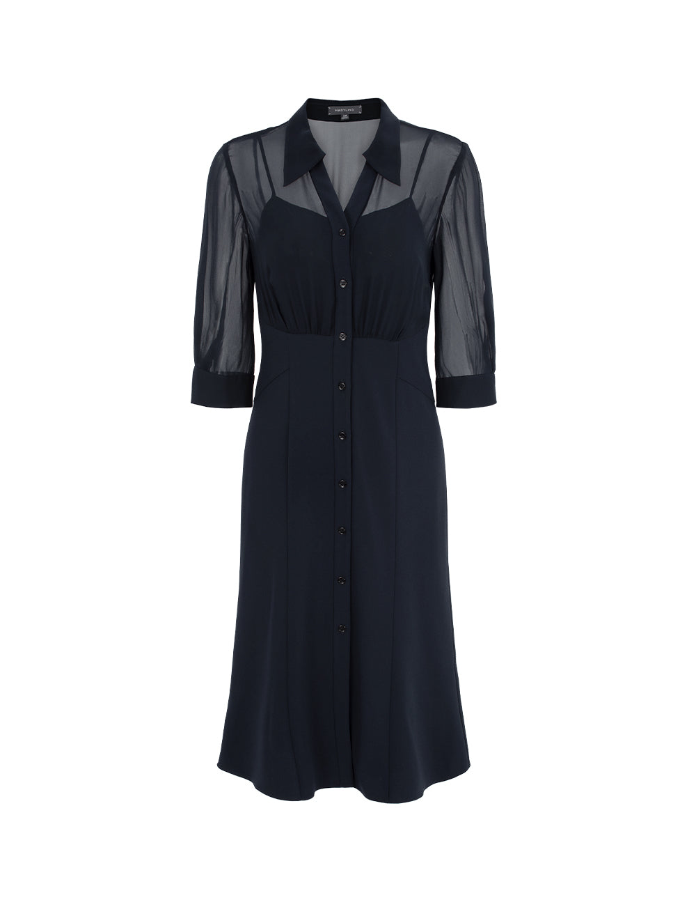 MARYLING Spliced Transparent Georgette Half-Sleeve Midi Shirt Dress