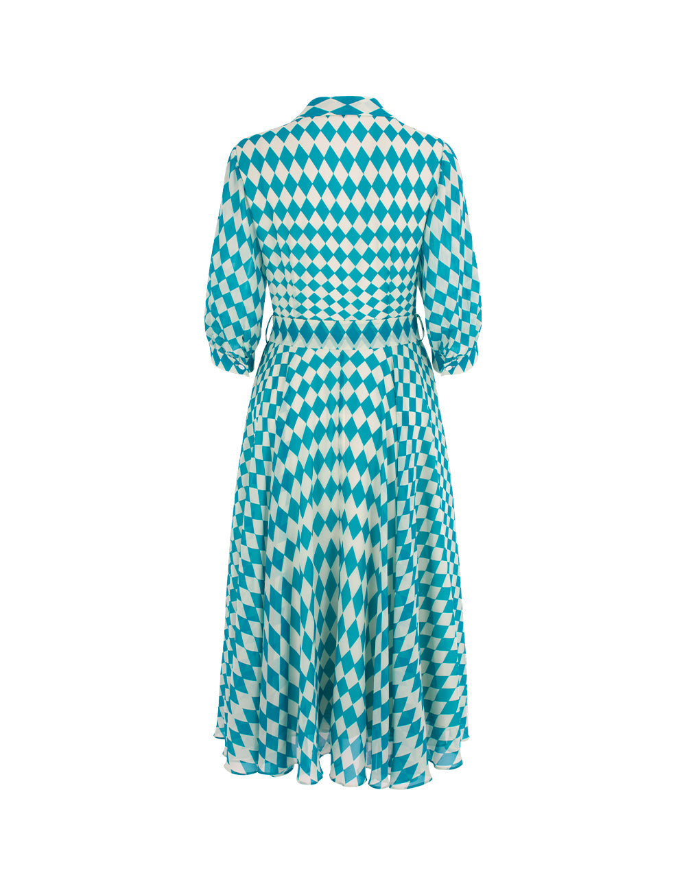 MARYLING V-Neck Puff-Sleeve Front-Tie Print Pleated Midi Dress