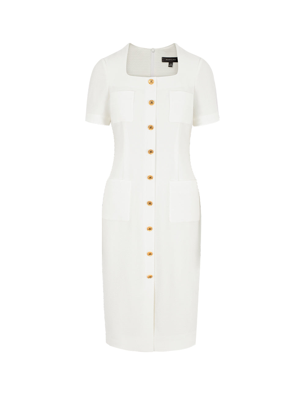 MARYLING Square Neck Short Sleeve Straight Midi Dress