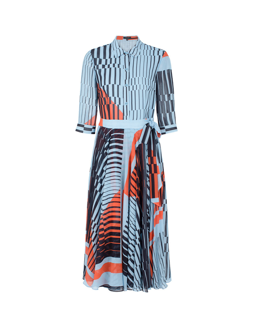 MARYLING Asymmetric Paisley Print Belted Pleated Midi Shirt Dress