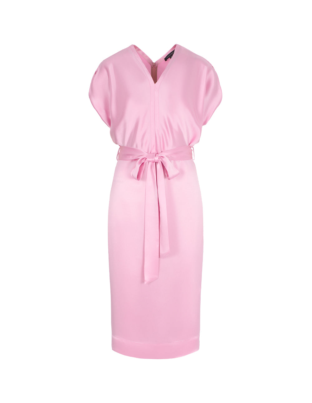 MARYLING Blush Pink V-Neck Belted Midi Dress
