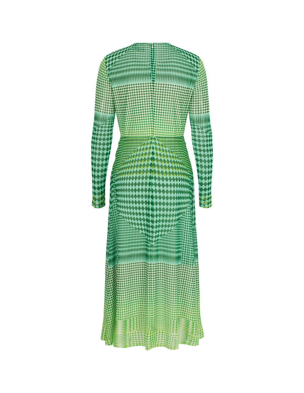 MARYLING Round-Neck Long-Sleeve Grid Print Midi Dress