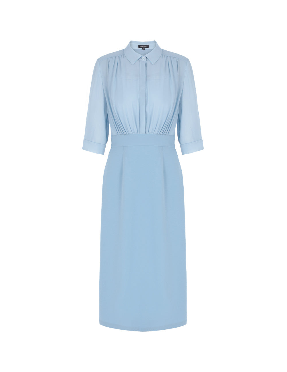 MARYLING Lapel Pleated Empire-Waist Midi Shirt Dress