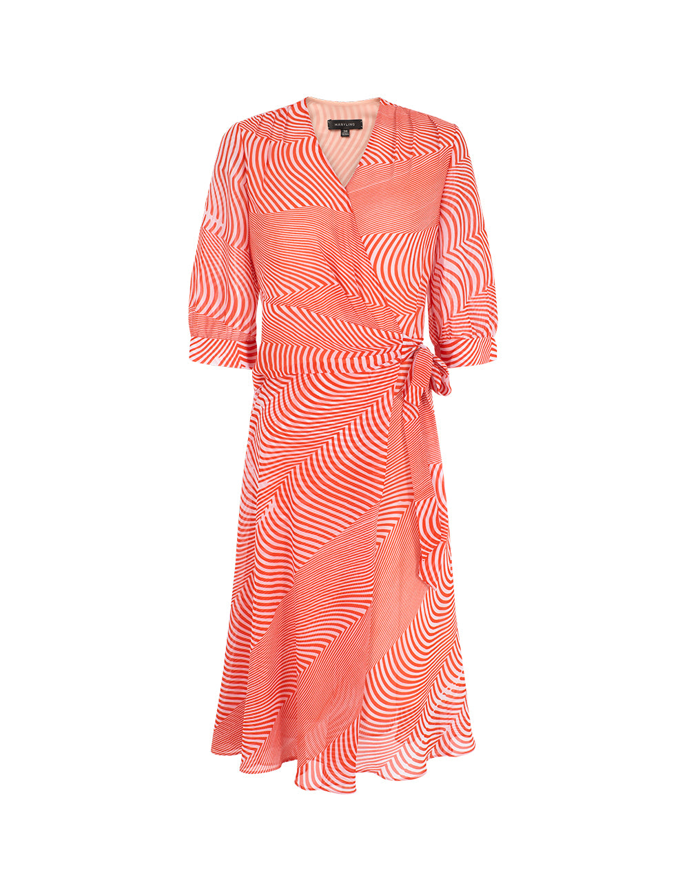 MARYLING V-Neck Half-Sleeve Striped-Print Midi Wrap Dress