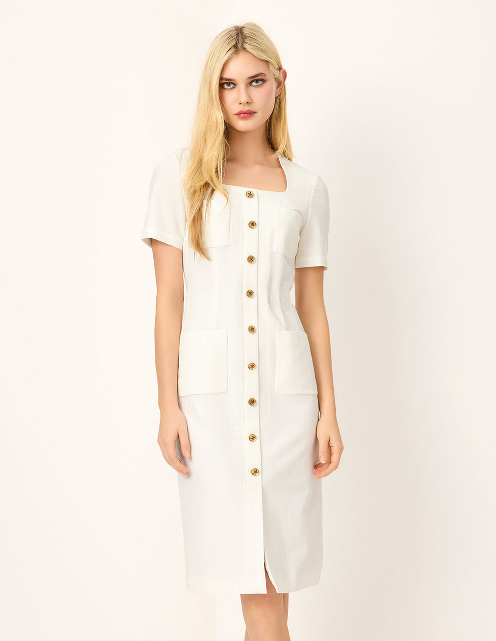 MARYLING Square Neck Short Sleeve Straight Midi Dress
