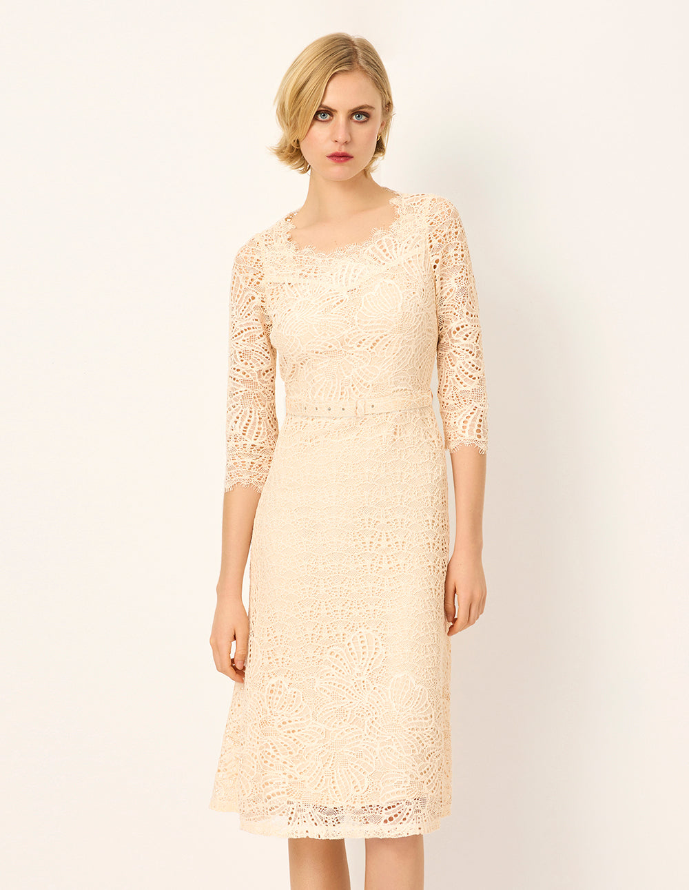 MARYLING Square-Neck 1/2 Sleeve Empire-Waist Fishtail Lace Dress
