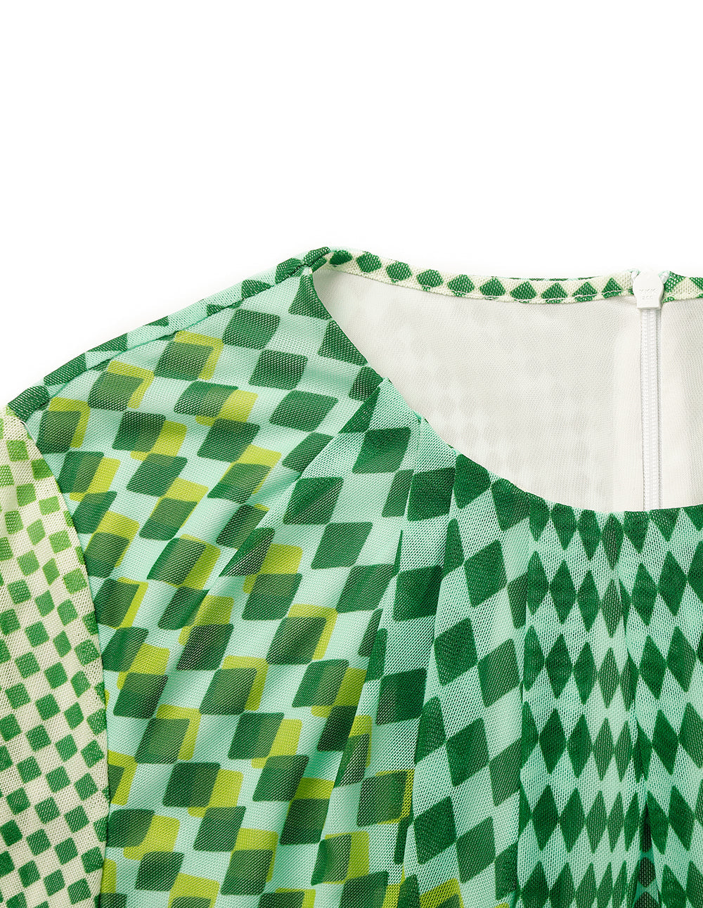 MARYLING Round-Neck Long-Sleeve Grid Print Midi Dress