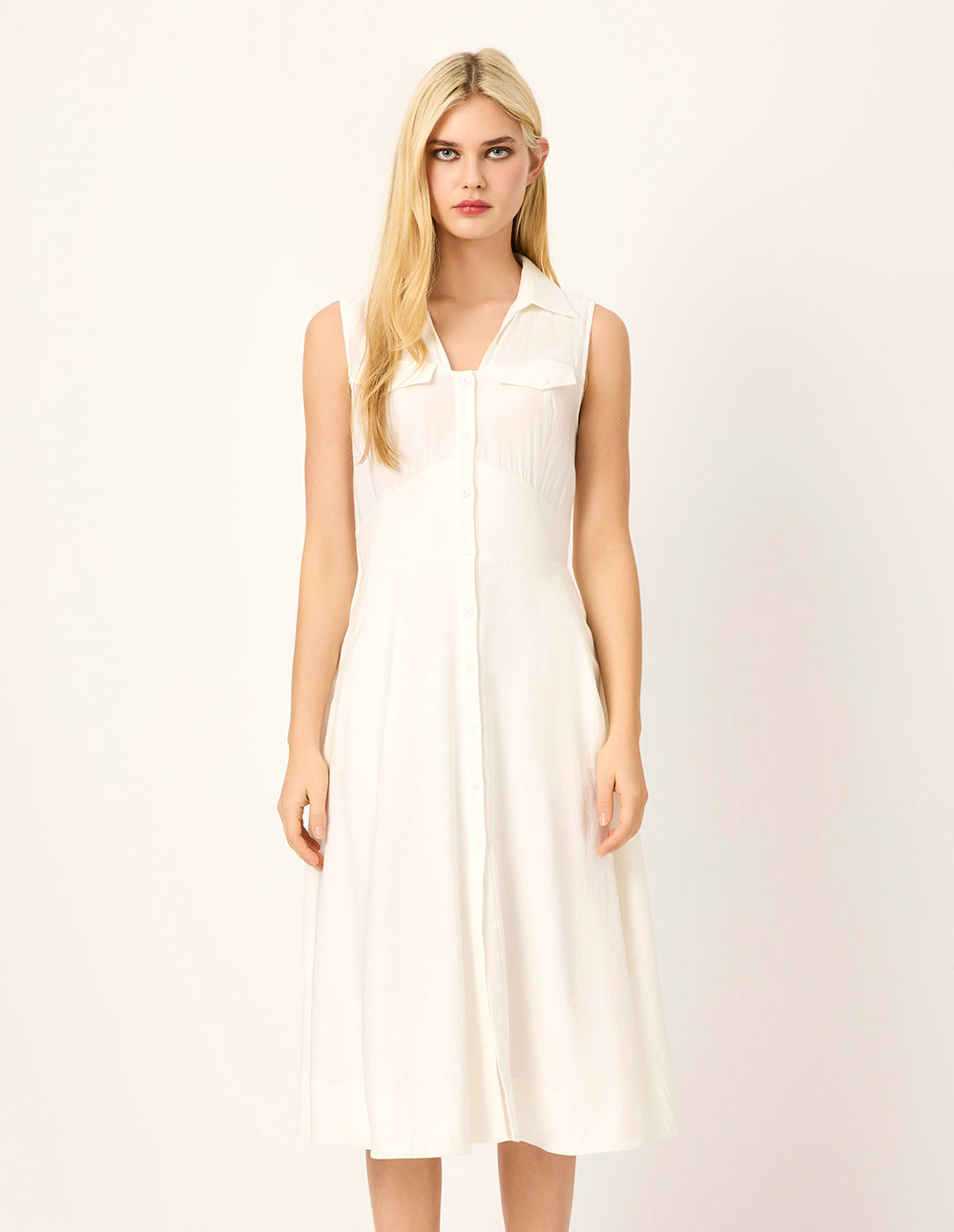 MARYLING V-Collar Sleeveless Shift Midi Dress
