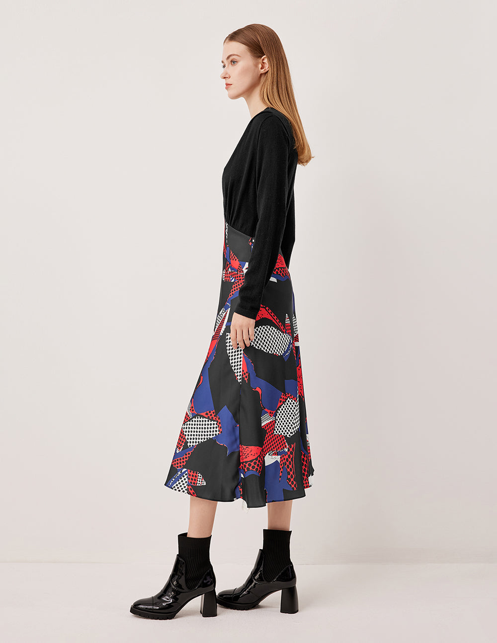 MARYLING V-Neck Long Sleeve Patchwork Printed Knit Dress