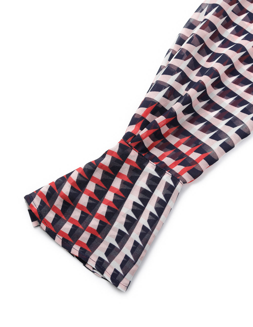 MARYLING Stand-Collar Trumpet Sleeves Houndstooth Pleated Midi Dress