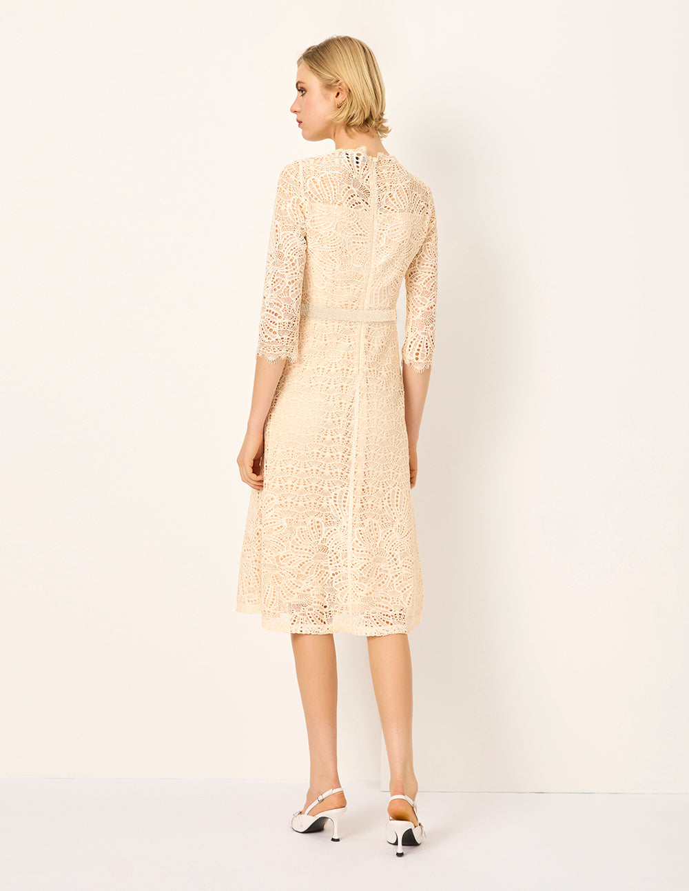 MARYLING Square-Neck 1/2 Sleeve Empire-Waist Fishtail Lace Dress
