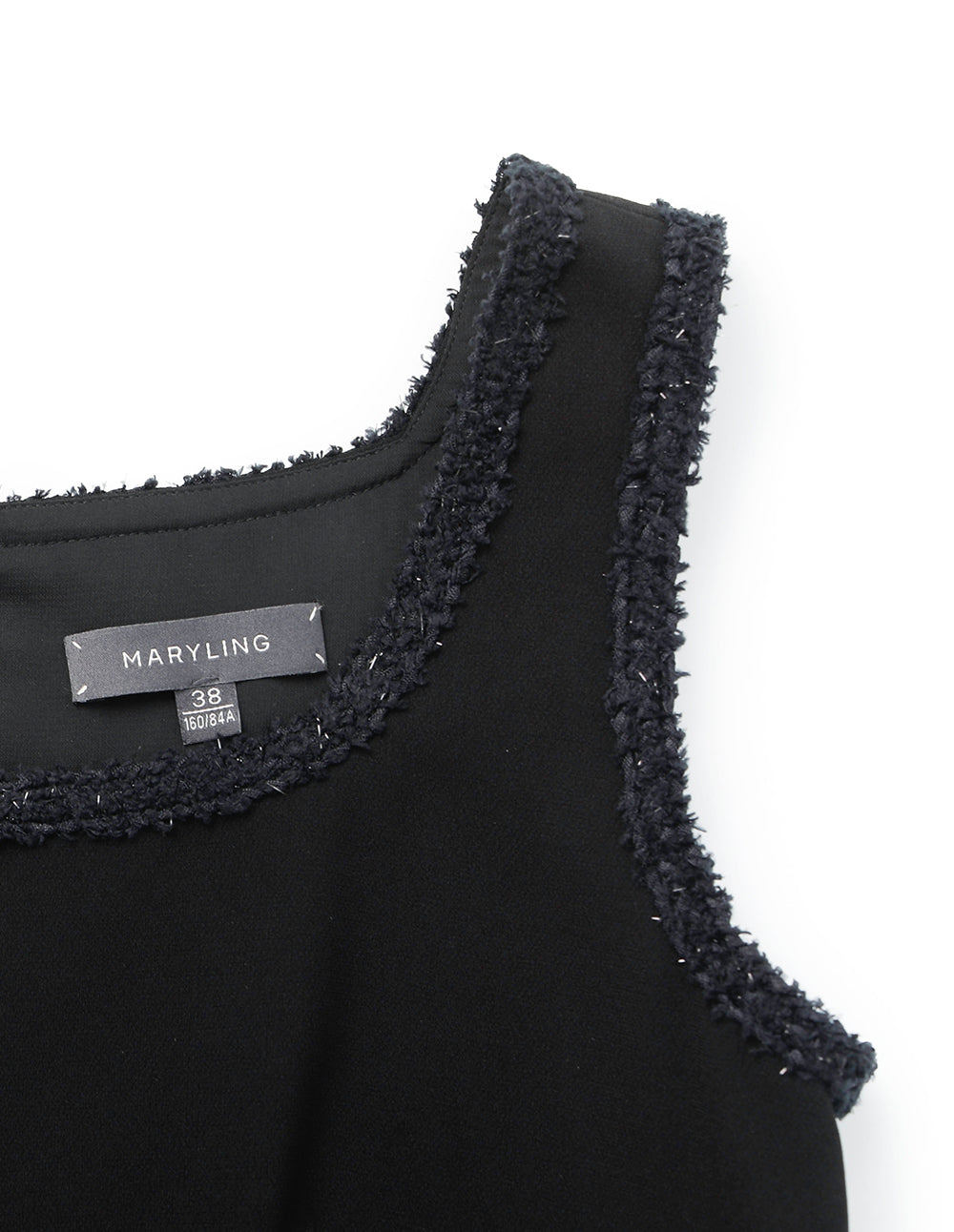 MARYLING Square Neck Sleeveless Tweed-Trim Midi Shift Dress