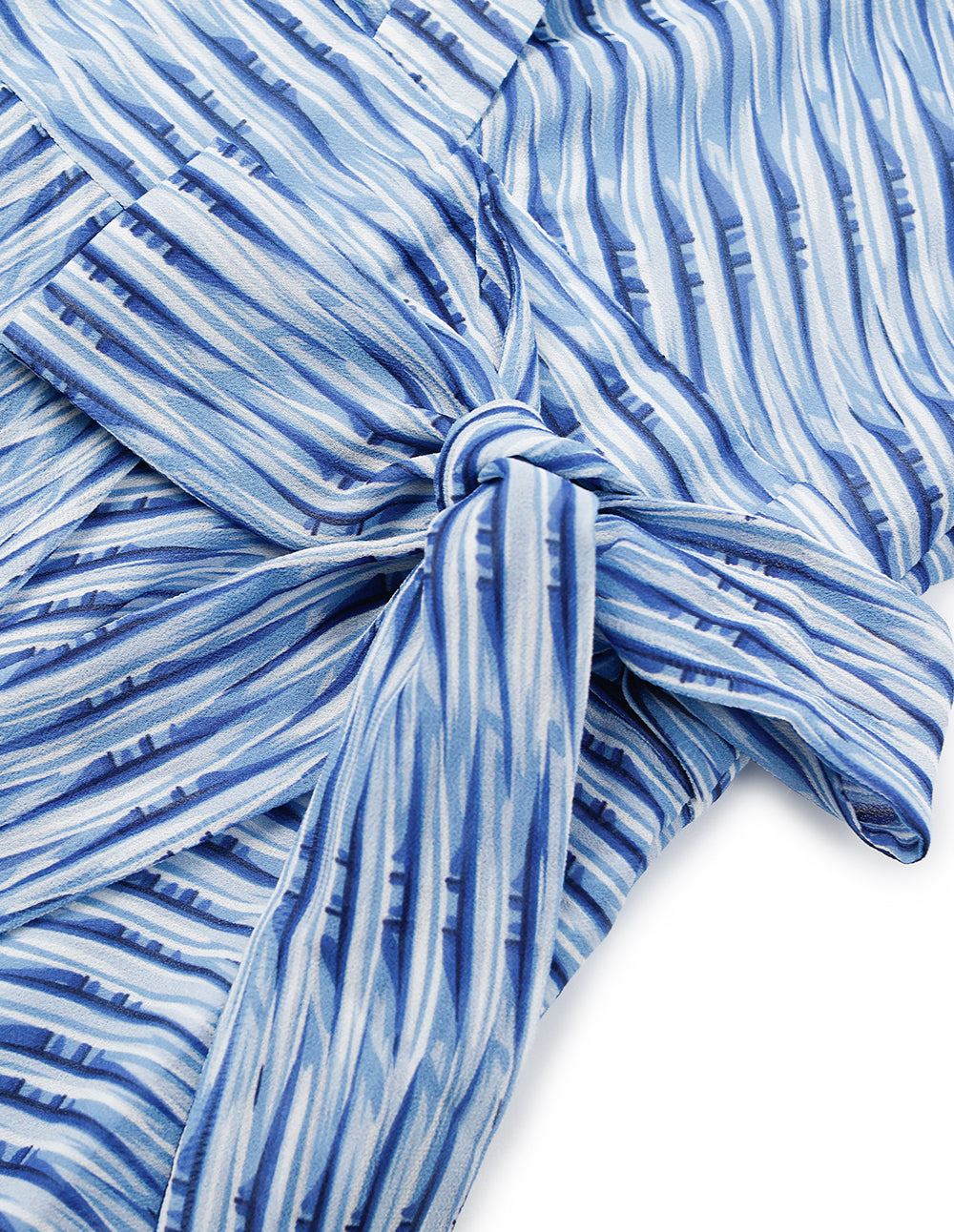 MARYLING Lapel Stripe Print Empire-Waist Pleated Midi Wrap Dress