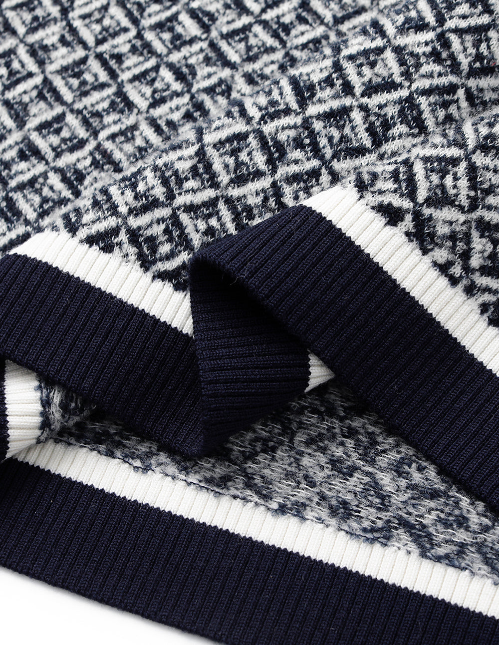 MARYLING Blue & White Trimmed Wool Knit Midi Shift Dress